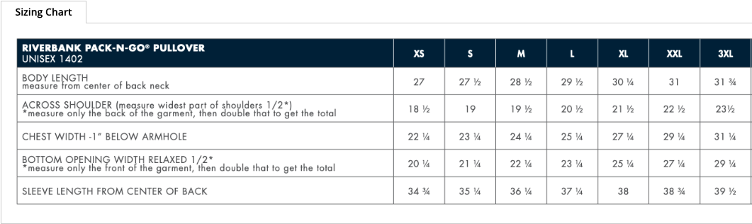 Sizing Chart