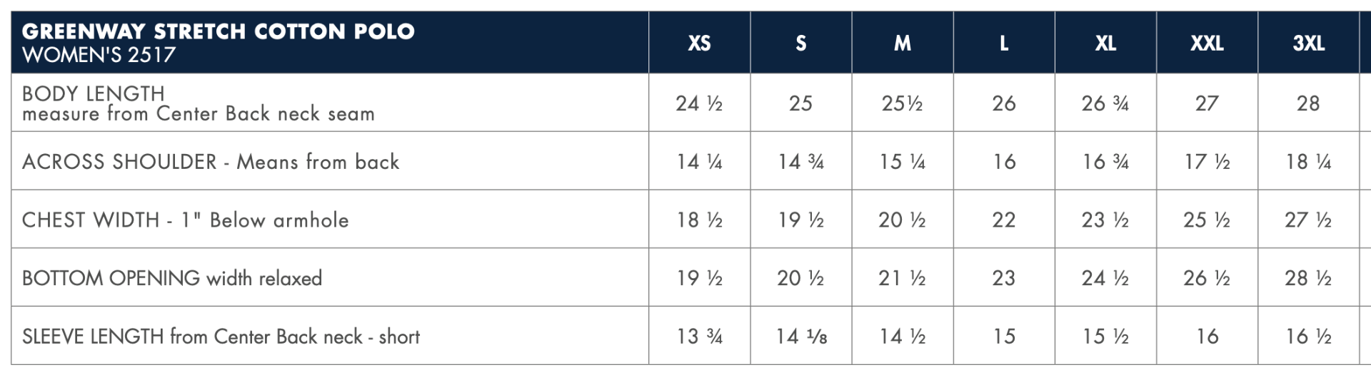 Sizing Chart