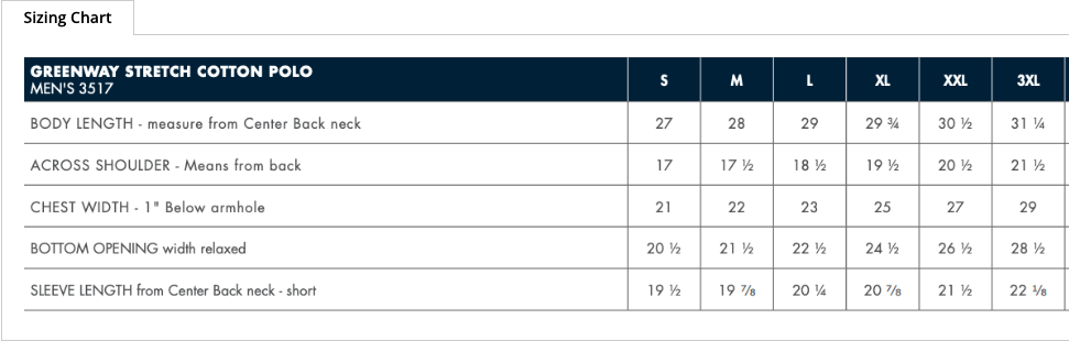 Sizing Chart