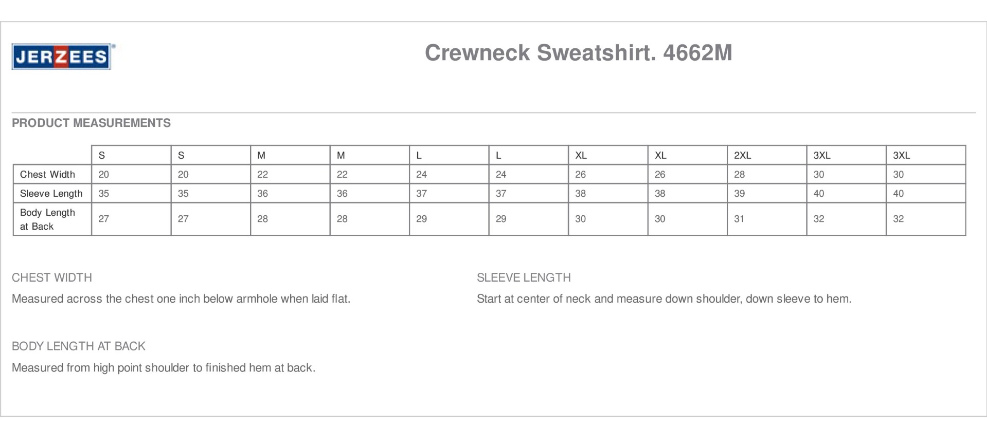 Sizing Chart
