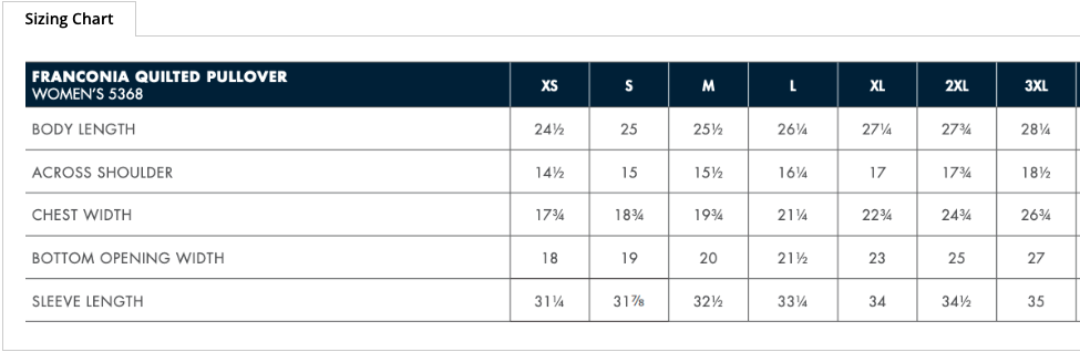 Sizing Chart