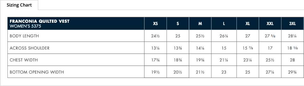 Sizing Chart