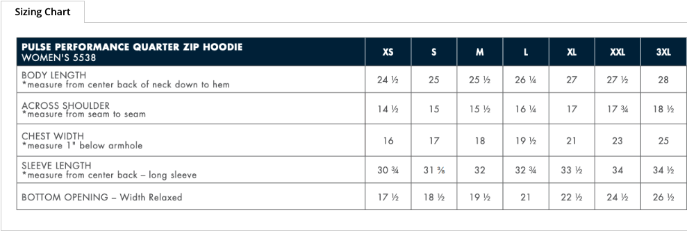 Sizing Chart