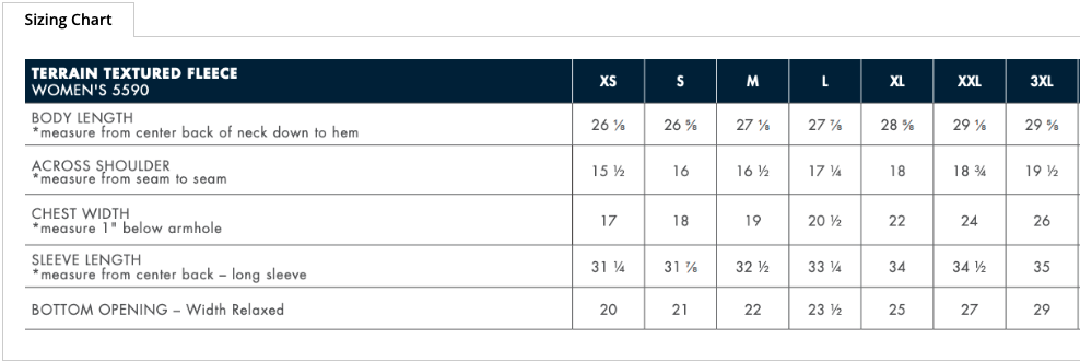 Sizing Chart