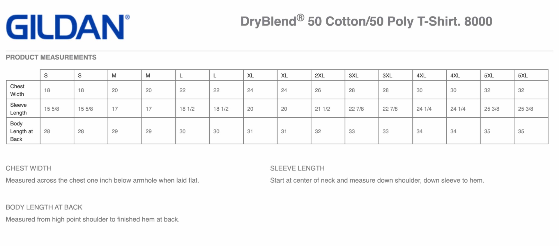 Sizing Chart