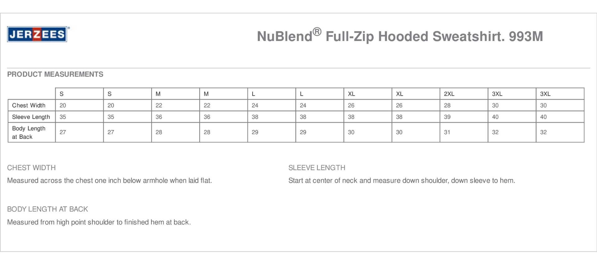 Sizing Chart