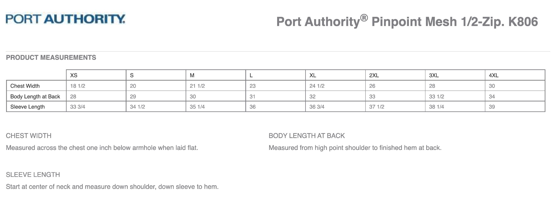Sizing Chart