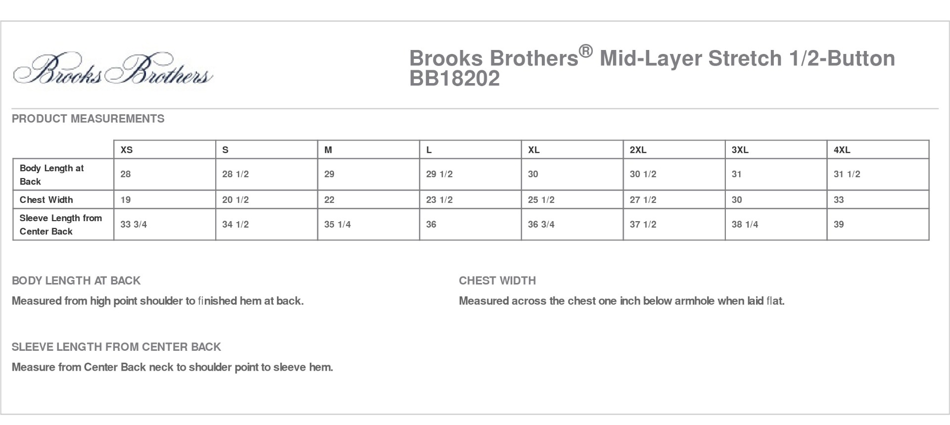 Sizing Chart