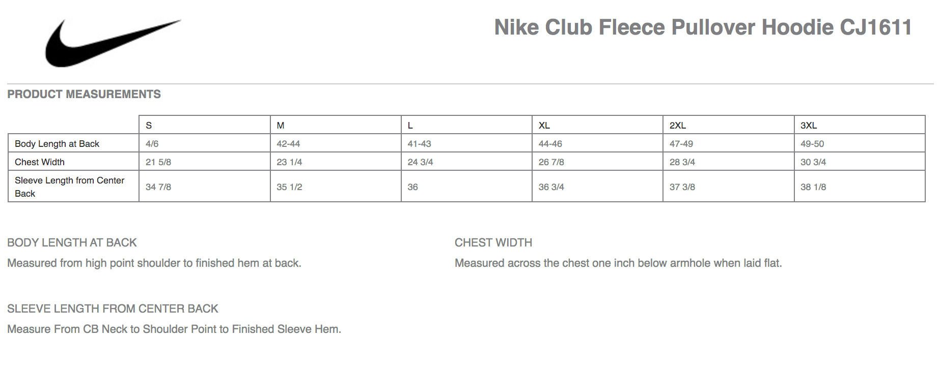 Sizing Chart