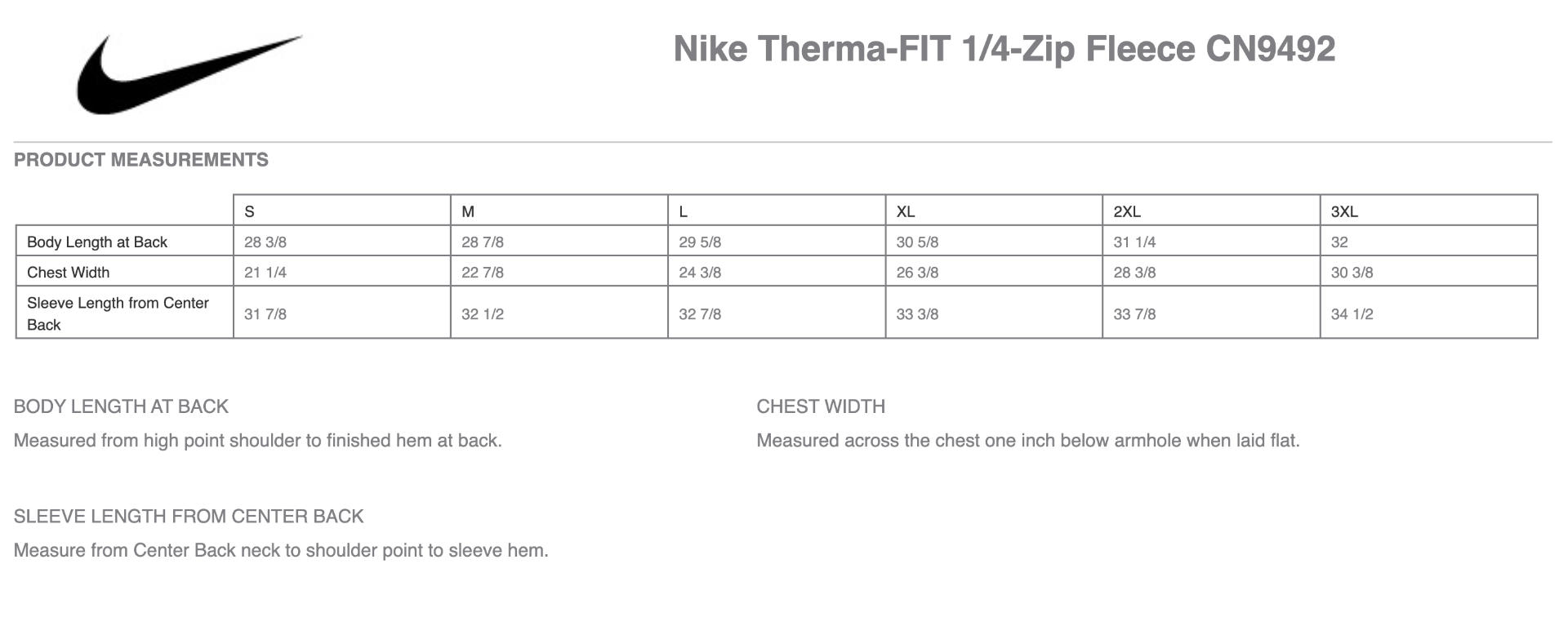 Sizing Chart