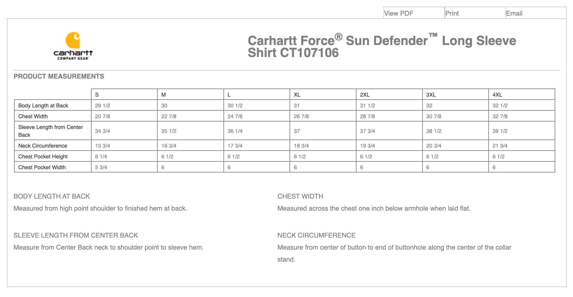 Sizing Chart