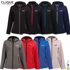 Clique Ladies' Tempo Recycled Stretch Softshell Hooded Jacket. LQO00075