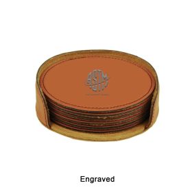 4" Rawhide Round Laserable Leatherette Coasters (Sets of 6). GFT281-Rawhide