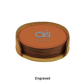 4" Rawhide Round Laserable Leatherette Coasters (Sets of 6). GFT281-Rawhide