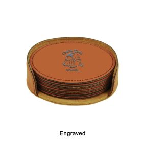 4" Rawhide Round Laserable Leatherette Coasters (Sets of 6). GFT281-Rawhide