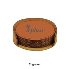 4" Rawhide Round Laserable Leatherette Coasters (Sets of 6). GFT281-Rawhide