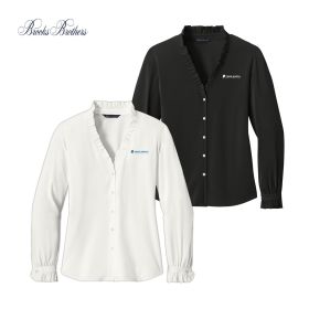 Brooks Brothers Women's Long Sleeve Ruffle Collar Blouse. BB18011 EMB/LC
