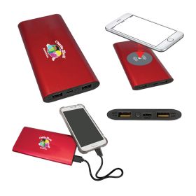 8000MAH Power Bank & Wireless Charger with USB-C Cord. PWR802C-RED