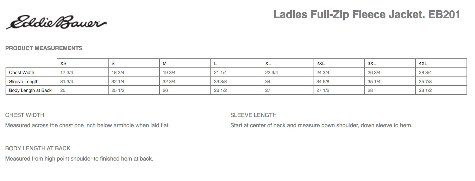 Sizing Chart