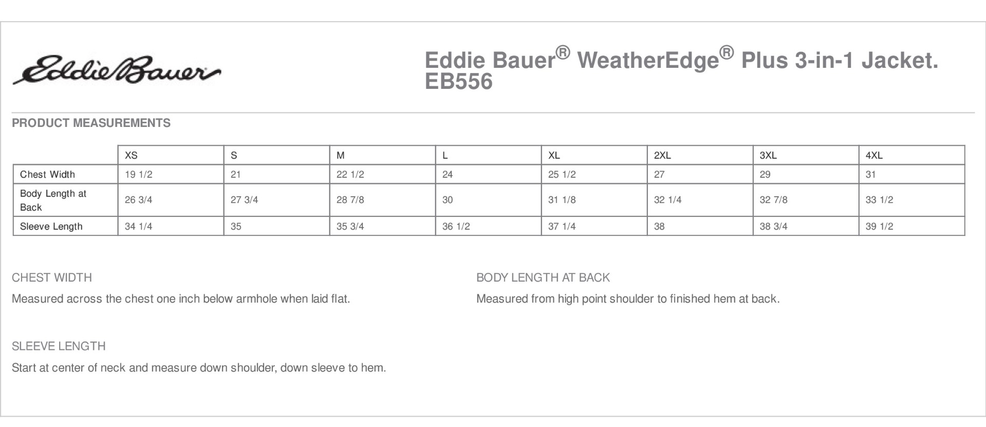Sizing Chart