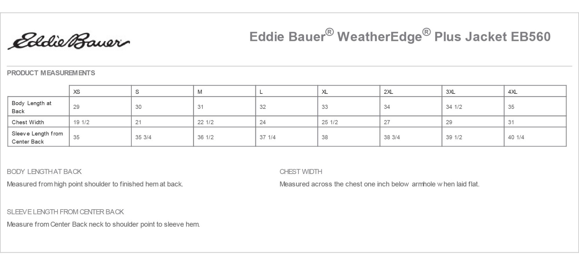 Sizing Chart