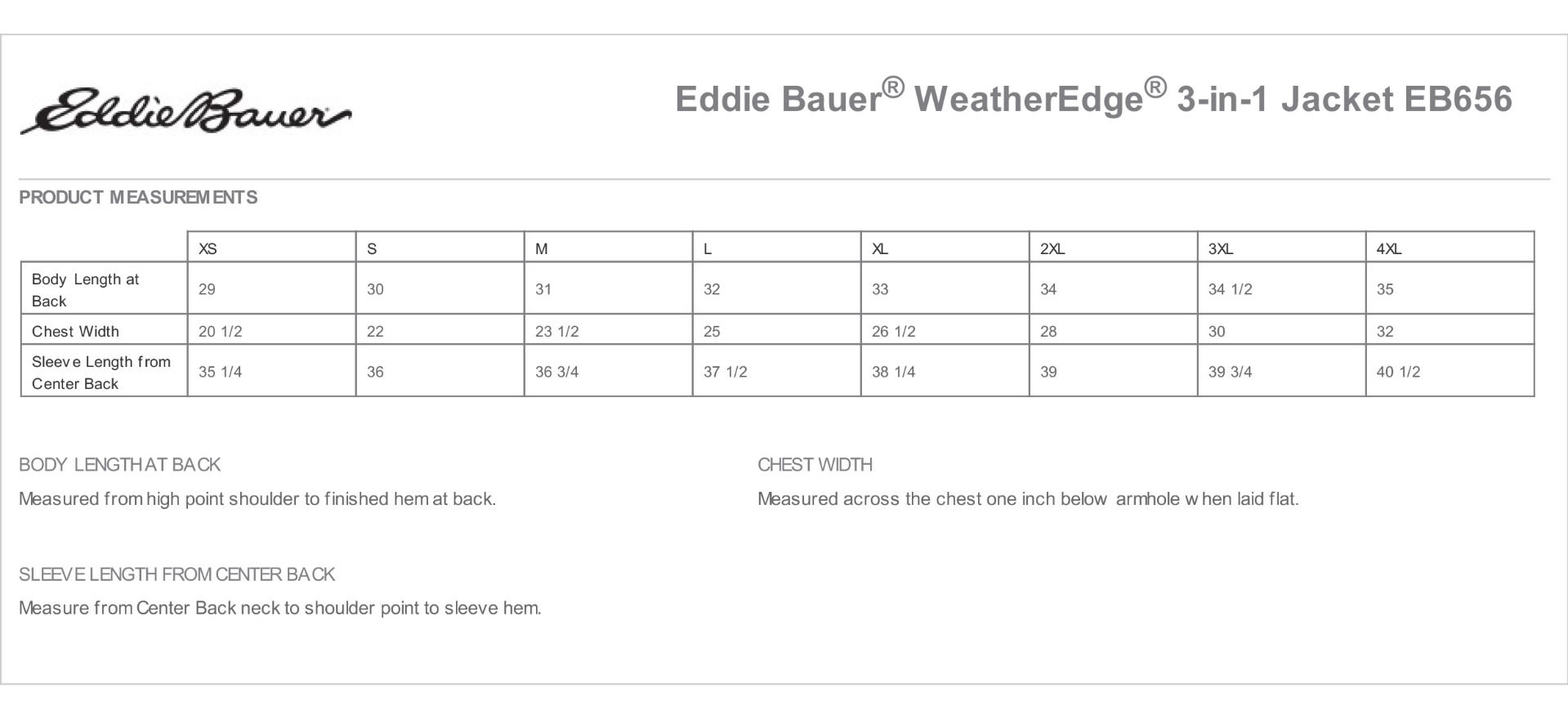 Sizing Chart