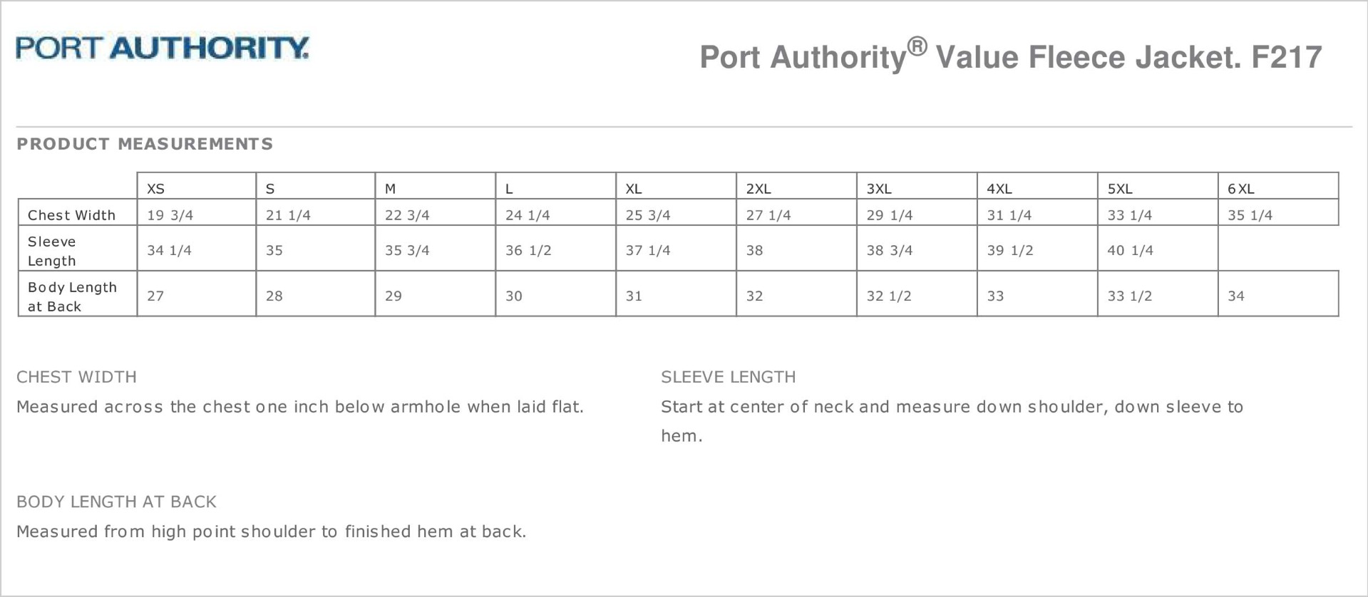 Sizing Chart