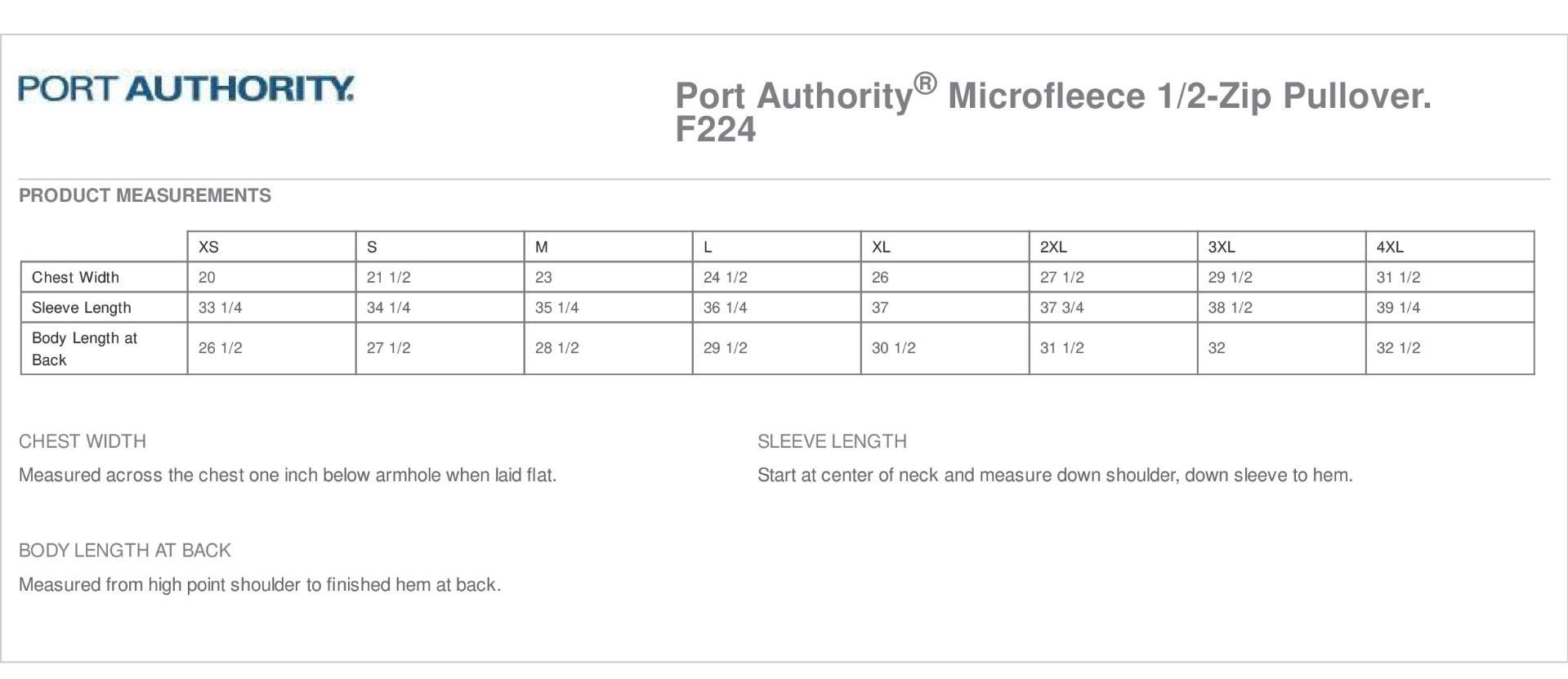 Sizing Chart