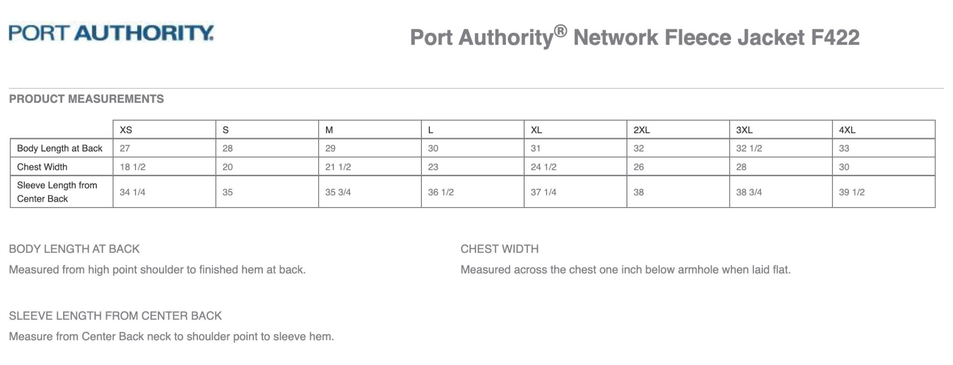 Sizing Chart