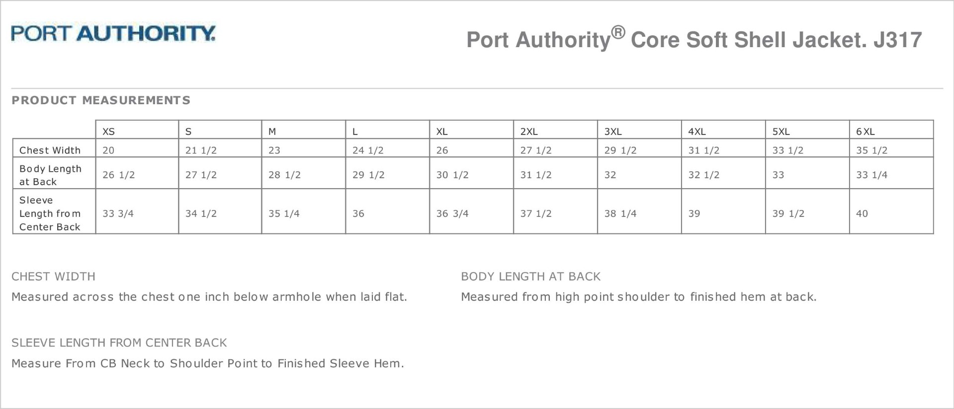 Sizing Chart