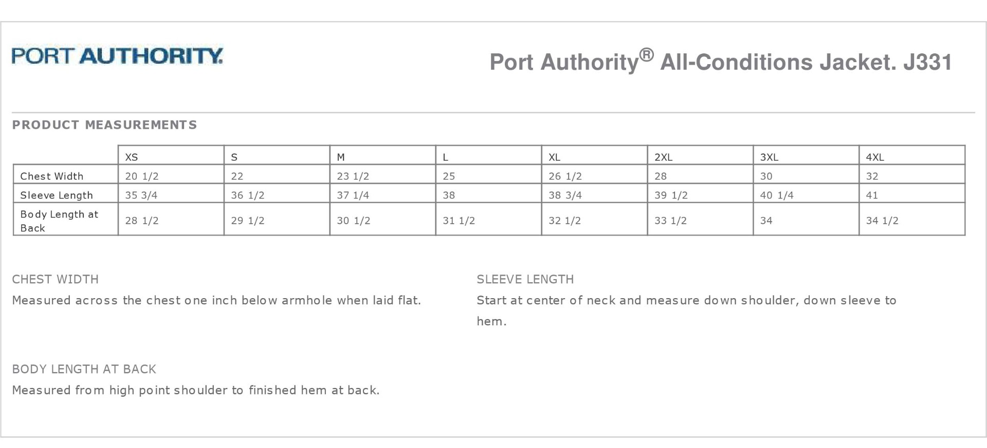 Sizing Chart