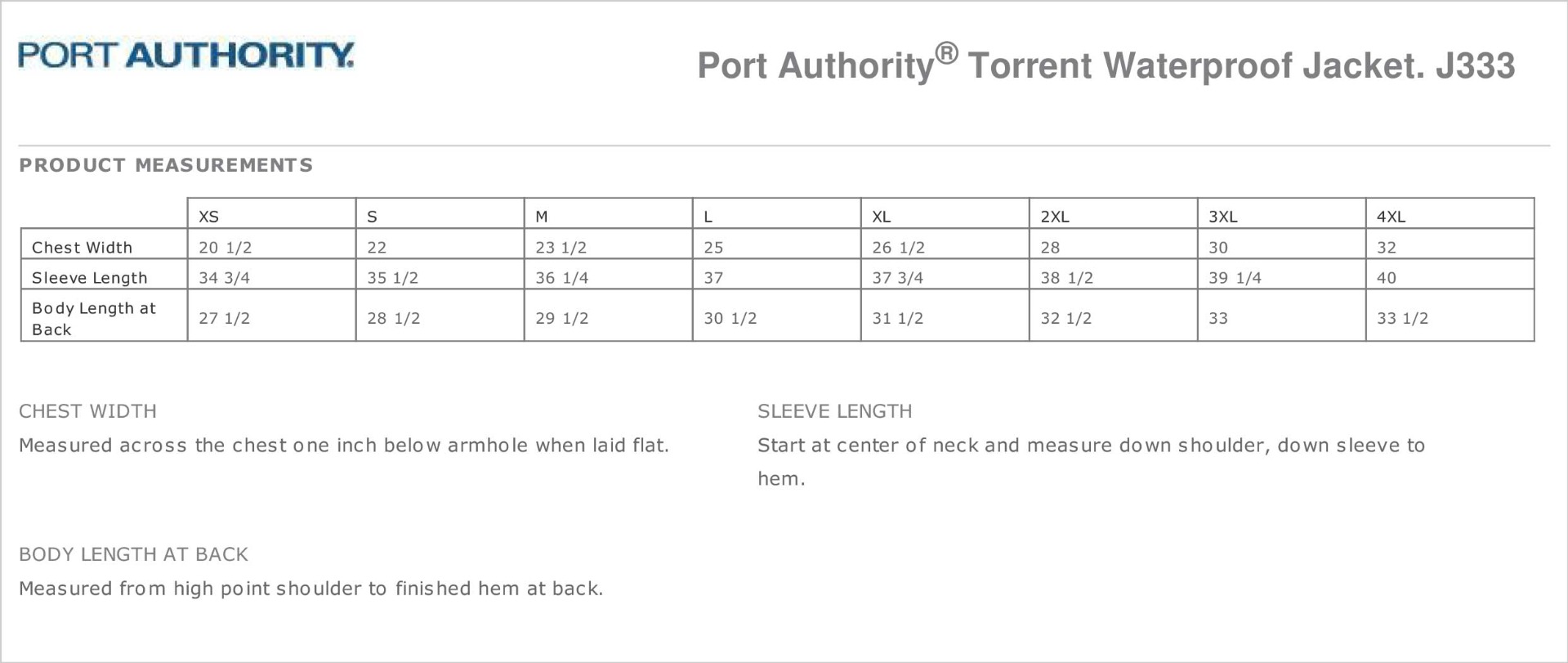 Sizing Chart
