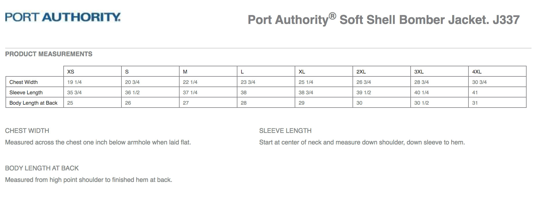 Sizing Chart