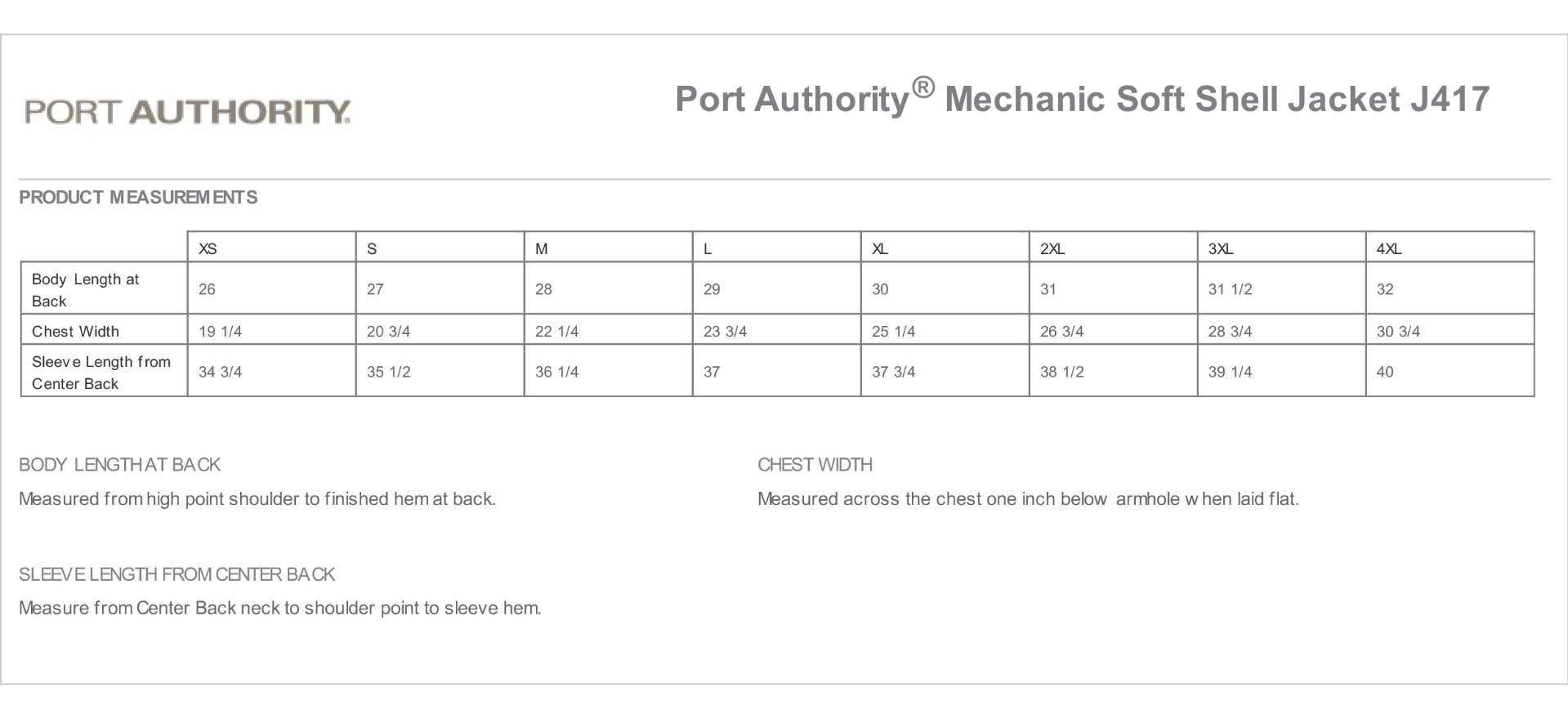 Sizing Chart
