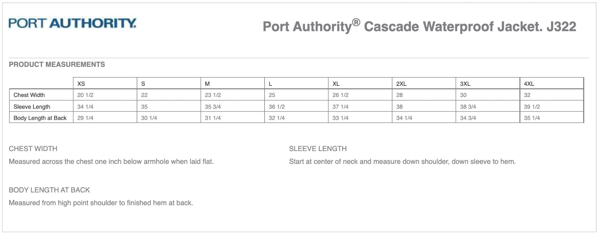 Sizing Chart