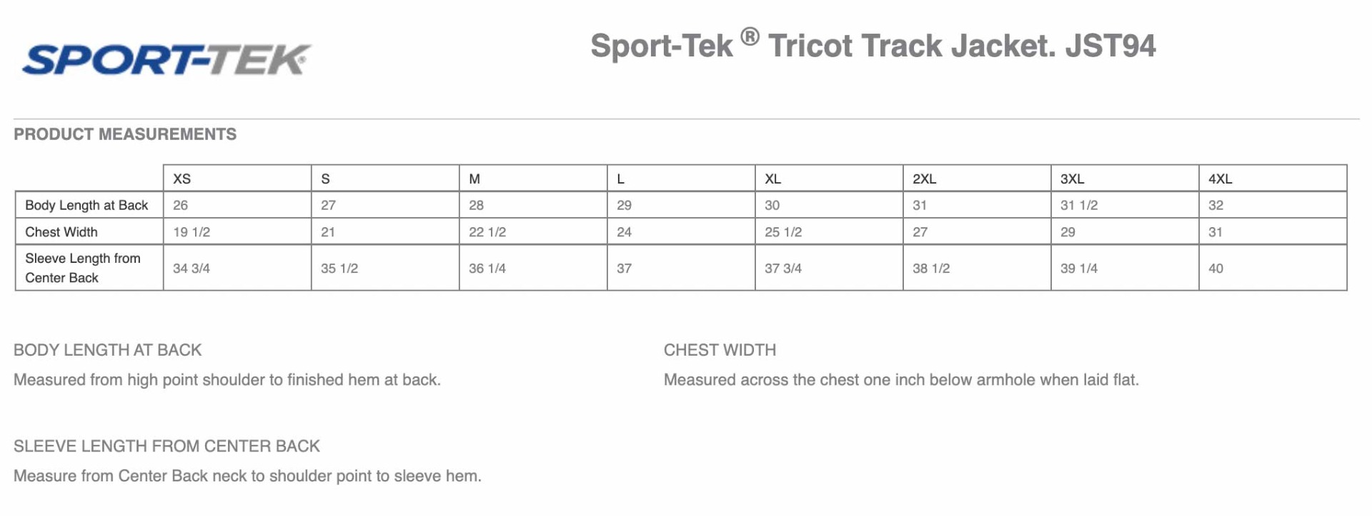 Sizing Chart