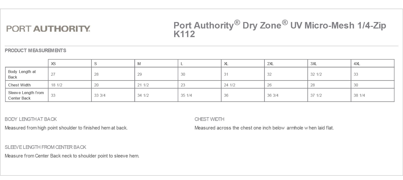 Sizing Chart