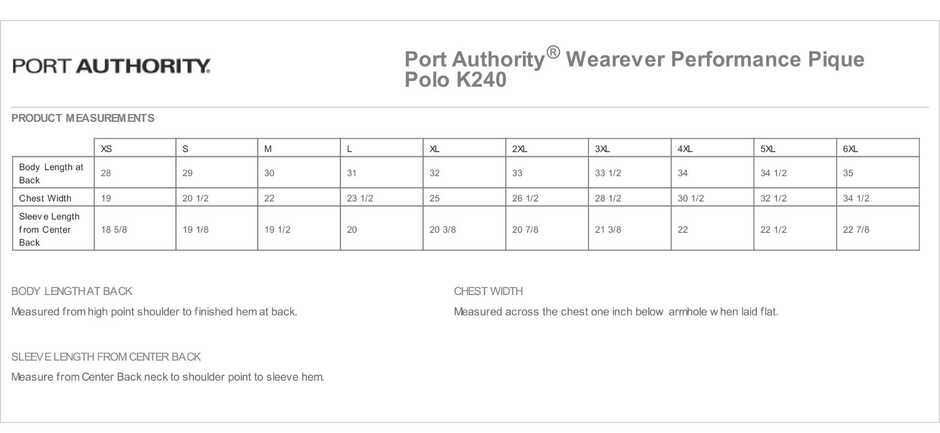 Sizing Chart