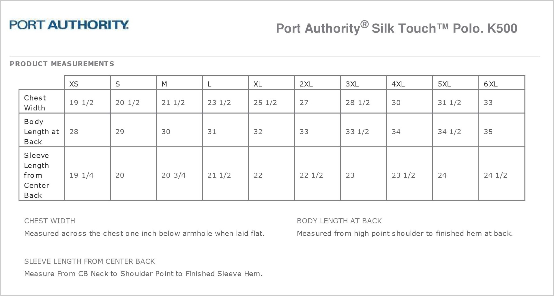 Sizing Chart