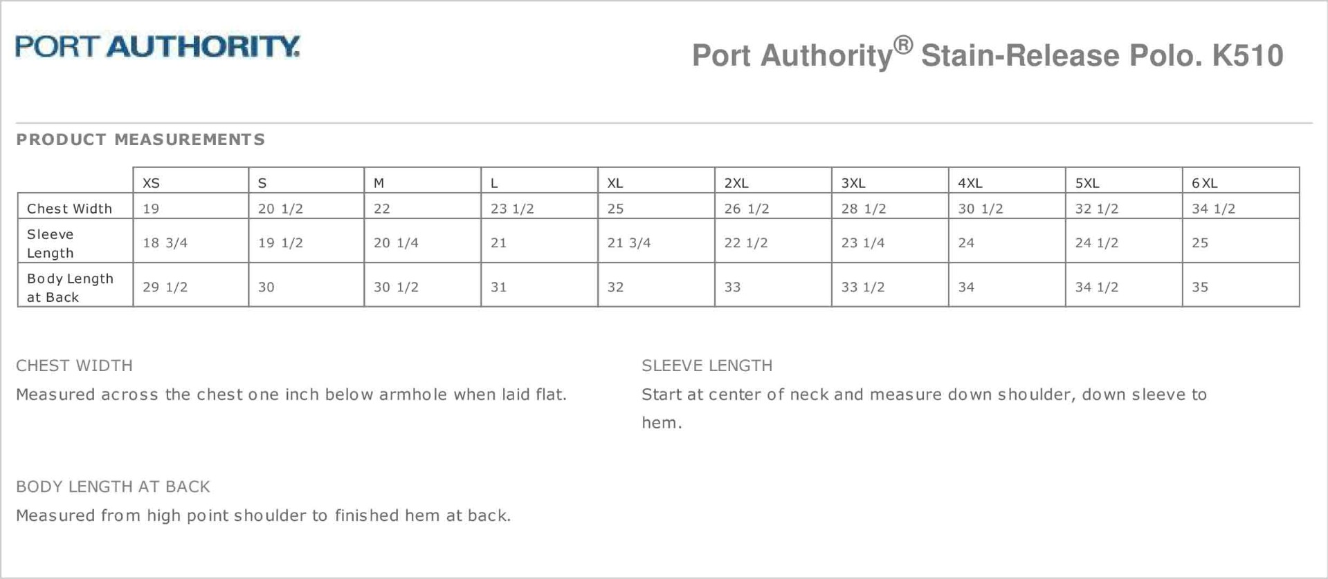 Sizing Chart