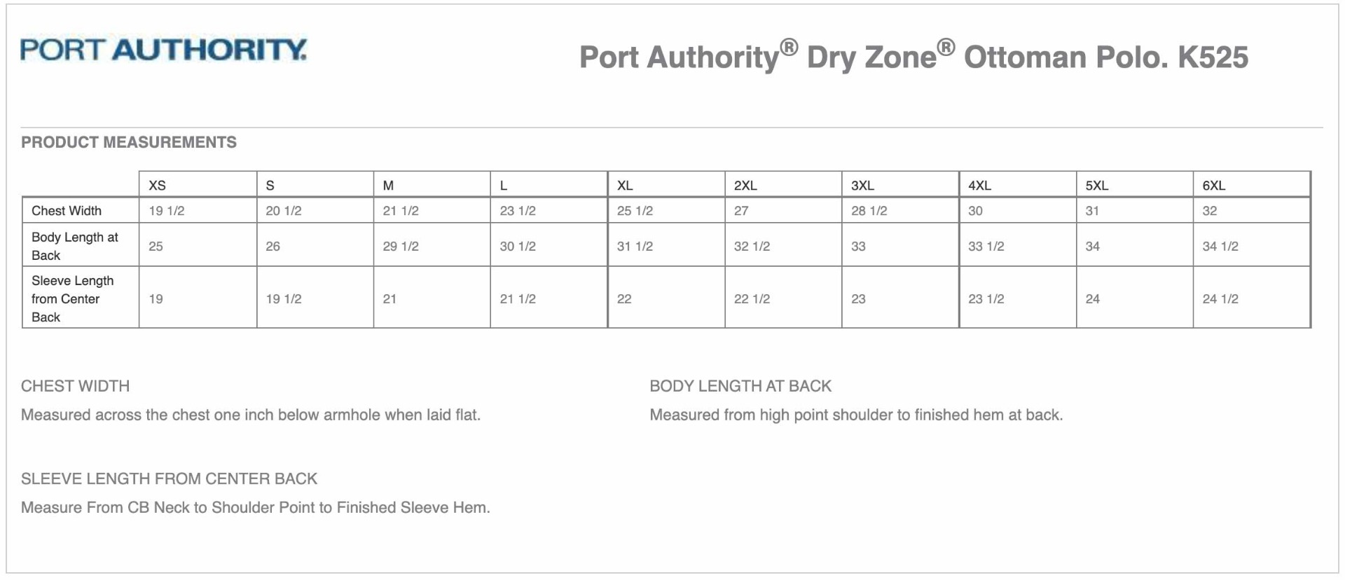 Sizing Chart