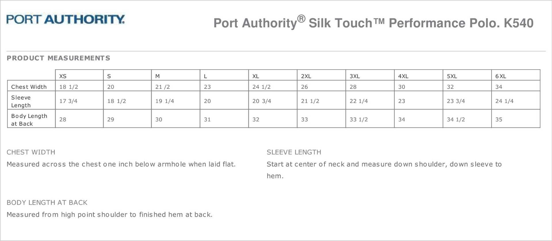 Sizing Chart