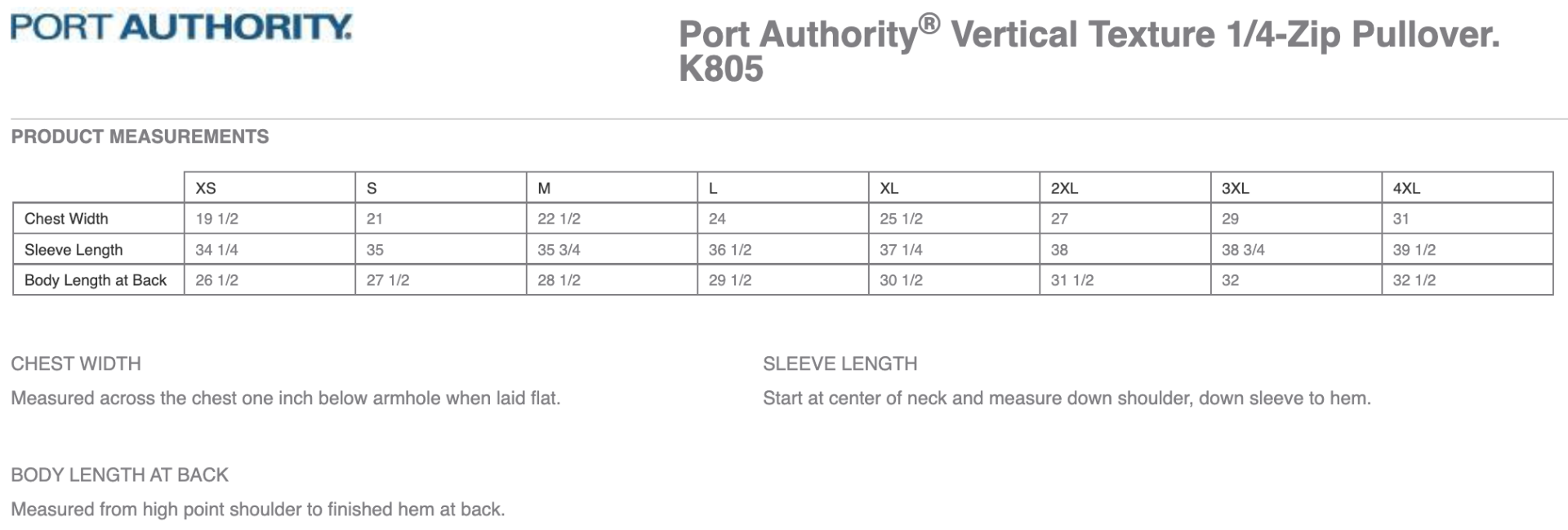 Sizing Chart