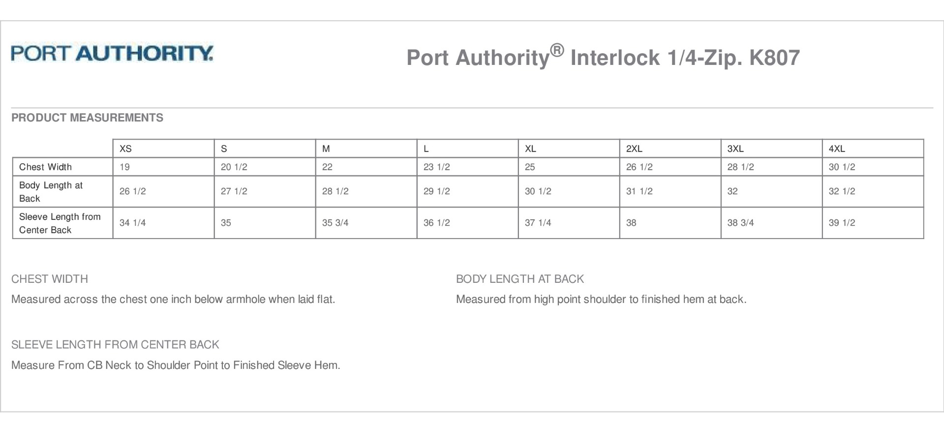 Sizing Chart