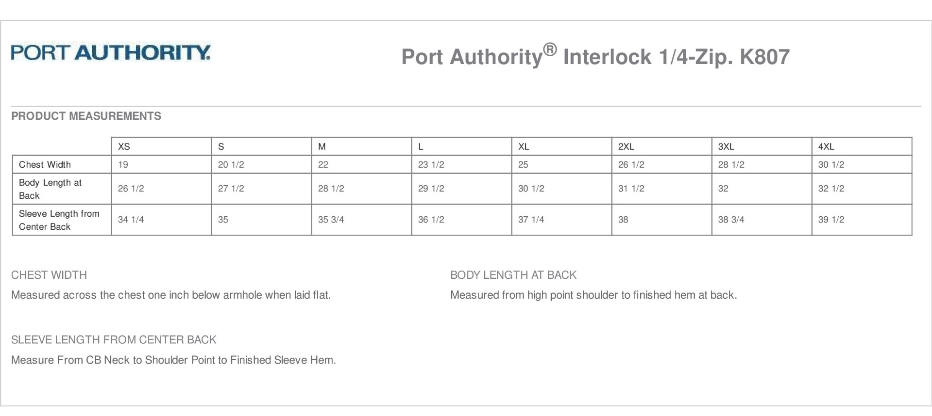 Sizing Chart