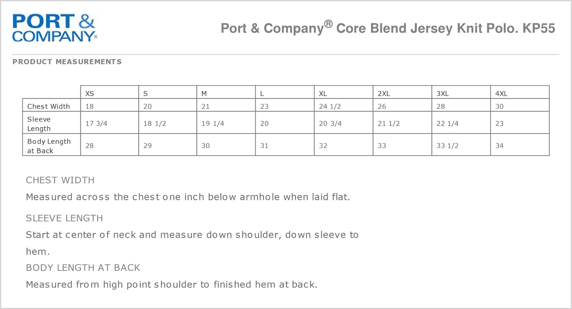 Sizing Chart