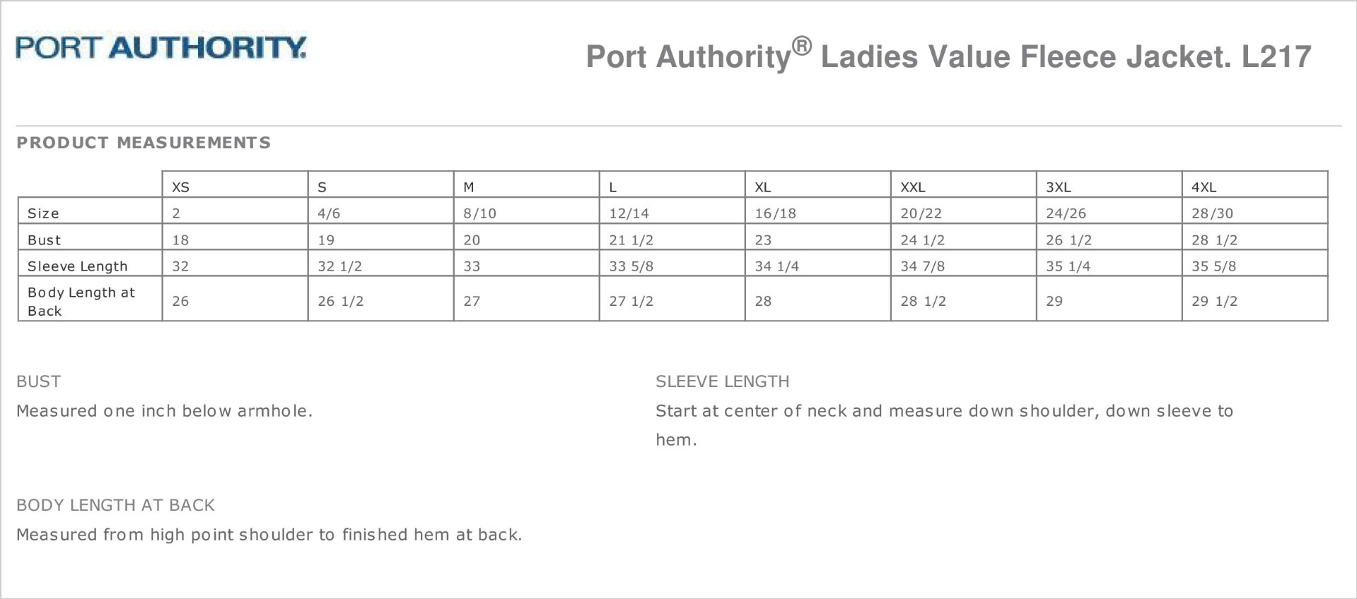 Sizing Chart