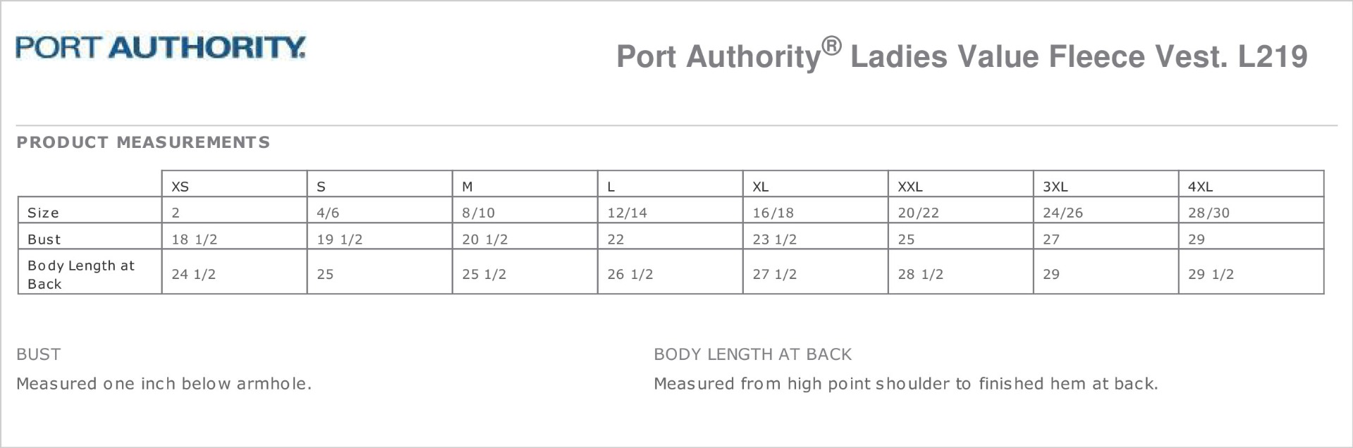 Sizing Chart