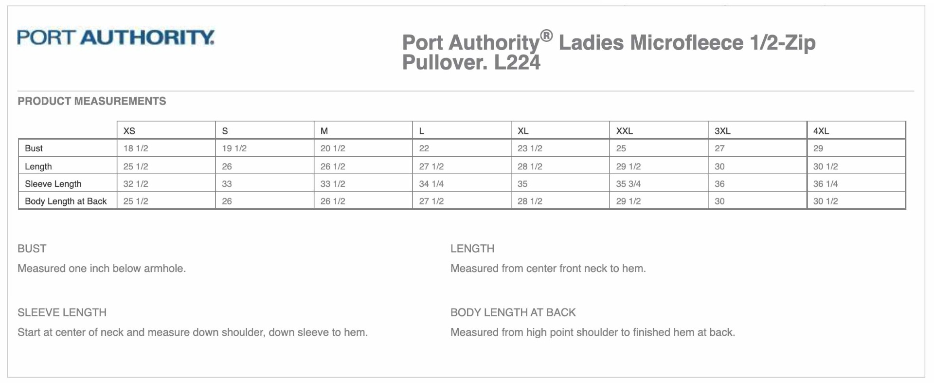Sizing Chart