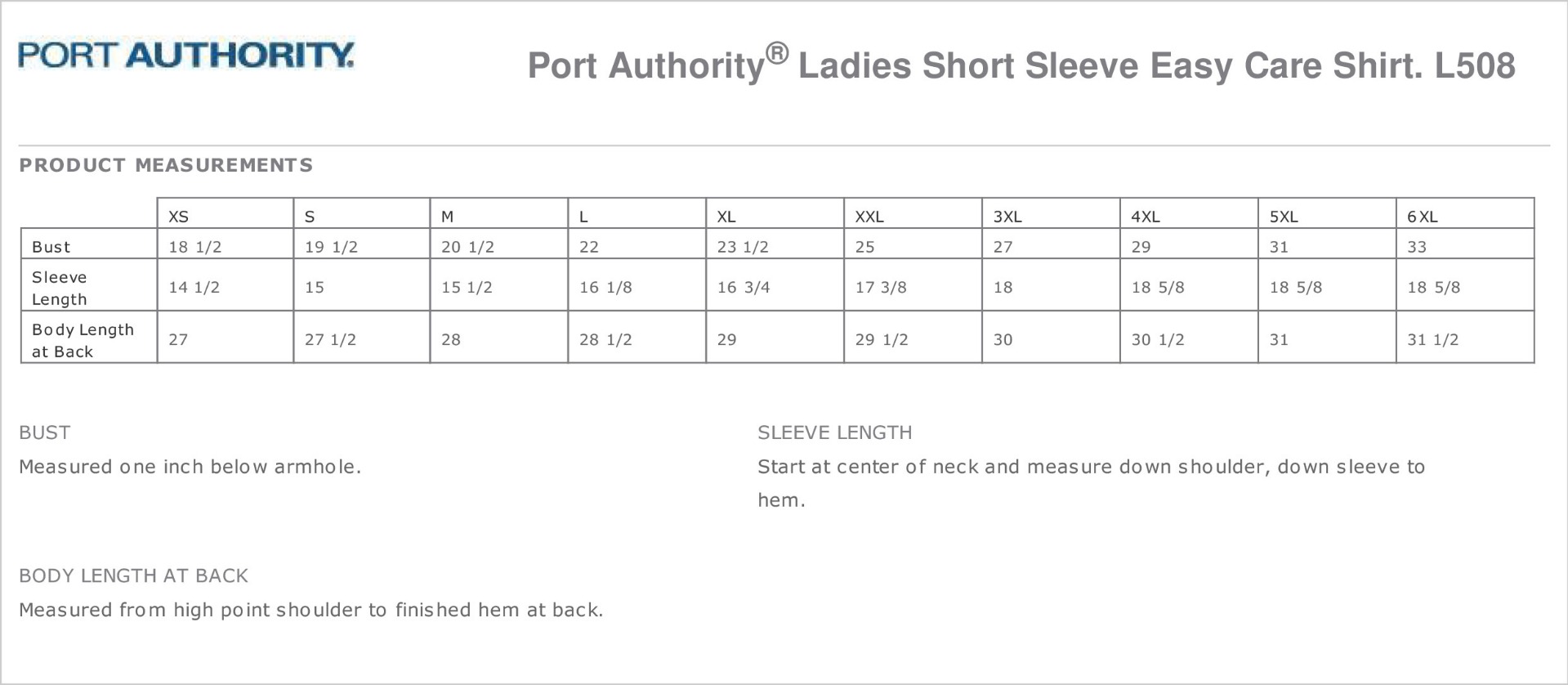 Sizing Chart